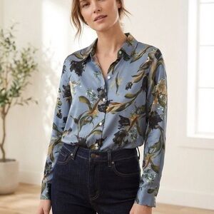 Elie Tahari long Sleeve Blue Floral Button Down Shirt NWT